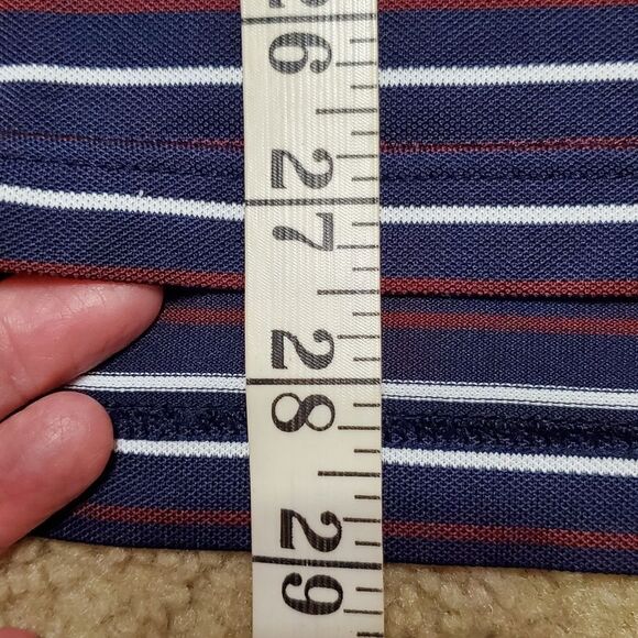 Peter Millar Mens Sz Large Striped Summer Comfort Polo Shirt Navy Red White - Picture 9 of 11
